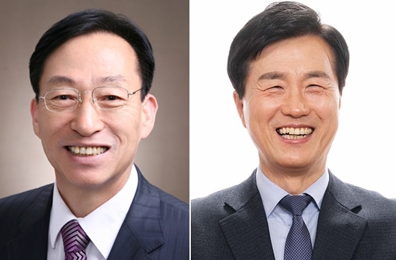 왼쪽부터 설동호, 성광진 대전교육감 후보
