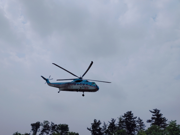 소나무재선충병 항공 예찰 진행 중인 사진