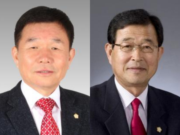 왼쪽부터 정광섭, 김복만 당선인