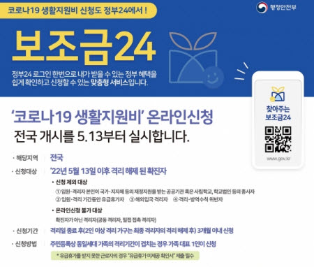 코로나19 생활지원비 온라인신청 홍보 포스터.(사진=행안부)