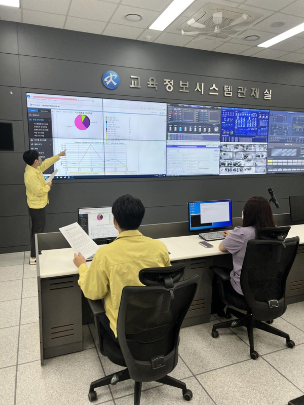 세종교육원 교육정보스스템 관제실에서 주요정보통신기반 시설 보안 취약점 분석 평가를 하고 있다.