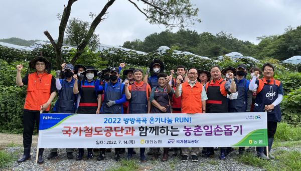 대전농협, 동대전농협·국가철도공단과 함께 대전 동구 효평동 포도농가에서 포도봉지 작업 일손돕기 실시