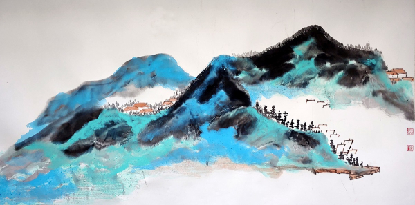 조공산(赵公山), 화선지에 채묵, 145×69㎝. 2021.