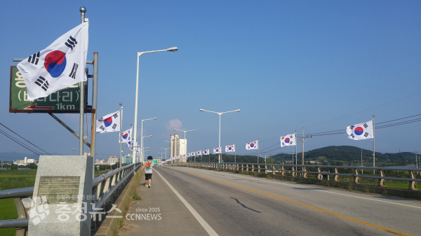 예산군 충의대교 태극기 게양 모습.