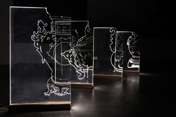 시간여행, 50x30x4 아크릴판, 램프밴드, 우드베이스 2022