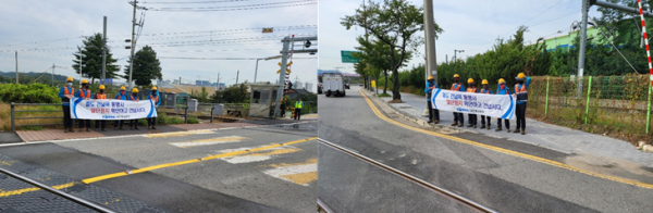 지난 28일 대전충청본부 대전시설사업소 조치원시설팀, 2022년 대국민 교통안전 캠페인 행사 진행 모습