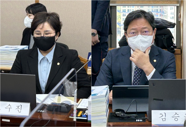 왼쪽부터 조수진 국민의힘 의원, 김승원 더불어민주당 의원