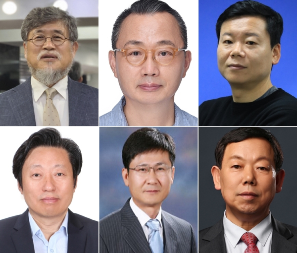 (윗줄 왼쪽부터 시계방향으로) 자랑스런 한남인상을 수상한 천강민 몽골 선교사, 정태완 (주)석림랩텍 대표, 김대환 충청투데이 편집국장, 성낙원 한국영화인총연합회 회장, 오광열 대전시교육청 행정국장, 김인섭 한남대 교수