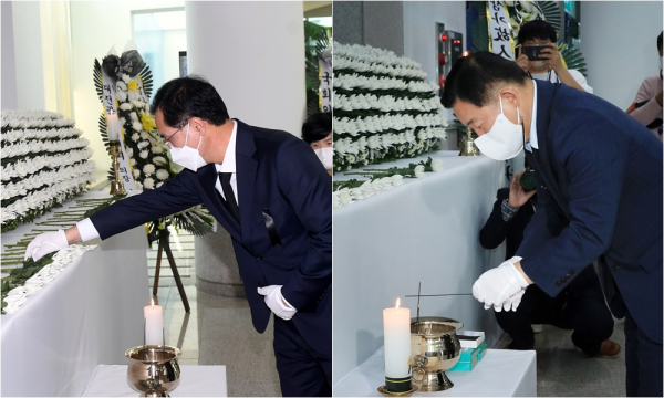 박희조 동구청장, 서철모 서구청장 조문 모습.