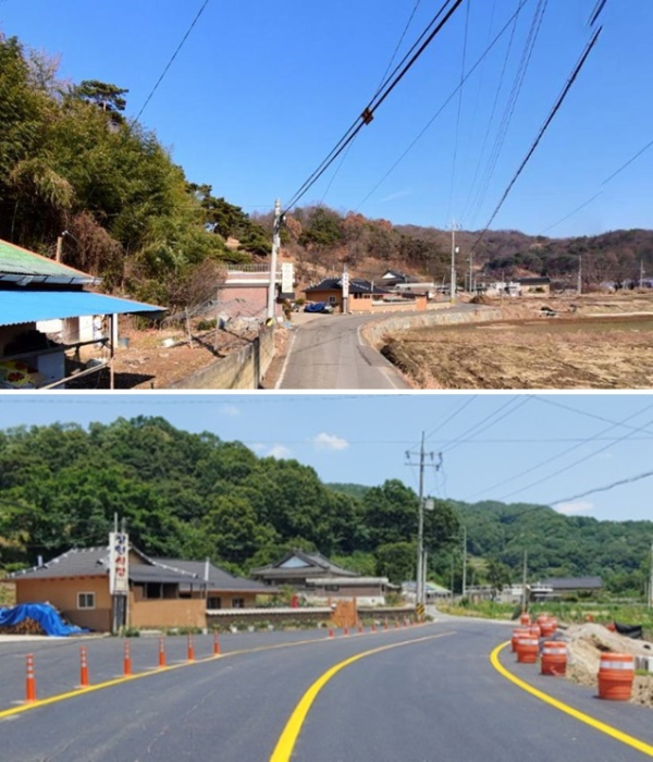 지난해 대전 중구 운남로 개발제한구역 주민지원사업 전후 모습