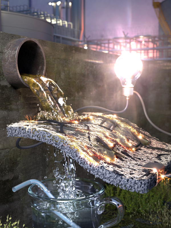 KIST-명지대 공동연구진이 개발한 전력발생 물정화 멤브레인 모식도