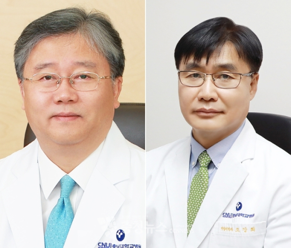 왼쪽부터 충남대병원 윤환중 혈액종양내과 교수, 조강희 재활의학과 교수