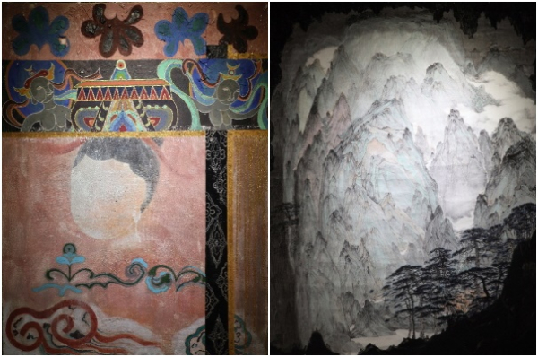 손흔-하늘낙원,162x130cm, 마천에 백토,채색, 2022/ 유장량-황산진경, 200x250cm, 화선지에 수묵담채, 2022