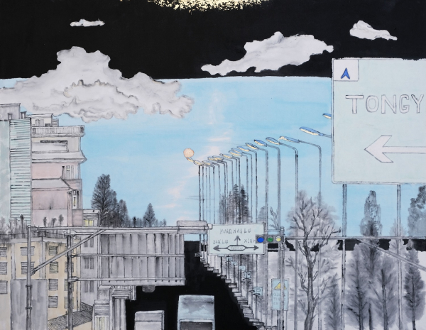 포문총, 희미한 빛-도시시리즈3,  90x130cm, 화선지에 수묵담채, 2022