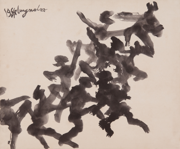 군상(한지에 수묵담채,42.5x51cm,1987년)