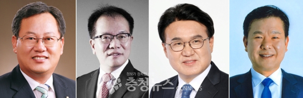 (왼쪽부터) 국민의힘 이은권 대전시당위원장, 강영환 정치평론가, 더불어민주당 황운하 국회의원, 송행수 전 중구지역위원장.
