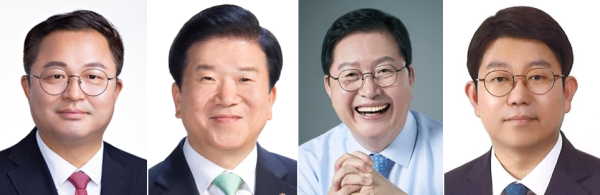 (왼쪽부터) 국민의힘 조수연 서구갑당협위원장, 더불어민주당 박병석 국회의원, 장종태 전 서구청장, 전병덕 변호사.