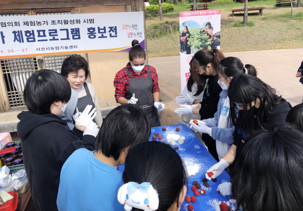 지난 26일부터 27일까지 서산시농업기술센터에서 열린 농촌체험농가 체험프로그램 홍보전 모습