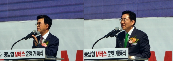 (왼쪽부터)김태흠 지사와 박경귀 시장/박동혁 기자