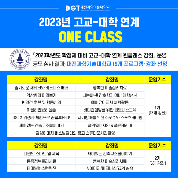 고교-대학연계 원클래스 학생강좌 운영 위탁사업 선정