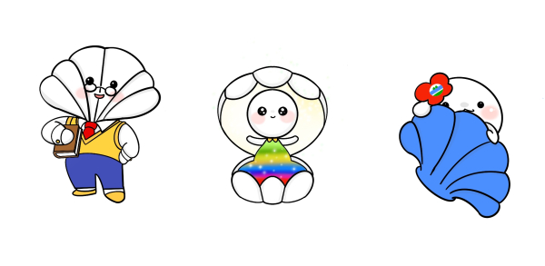 태안군 고남패총박물관 캐릭터(왼쪽부터 총명이, 총신이, 총아)