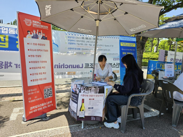 목원대 대학일자리플러스본부가 대학 학생회관 광장에서 진행한 ‘청년고용정책 탐구생활’ 프로그램 모습.