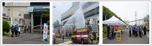 한국중부발전 신보령발전본부에서 ‘2023년 재난대응 상시훈련’을 하고 있다.