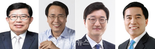 왼쪽부터 국민의힘 윤창현 국회의원, 한현택 전 동구청장, 더불어민주당 장철민 국회의원, 황인호 전 동구청장.(이상 여야순)