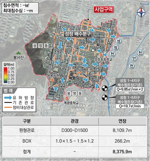 성정배수분구(성정1동1지구) 도시침수예방 정비사업 사업구역.