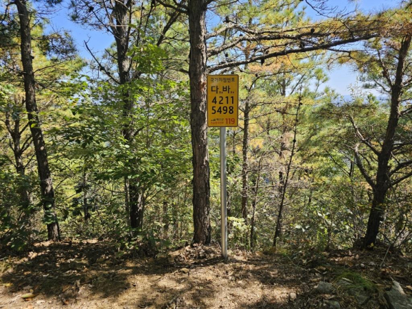 등산로에 설치 된 국가지점번호판