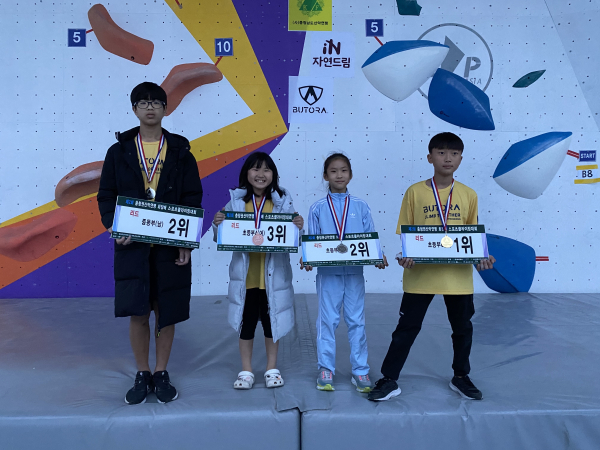 충청권 산악연맹 회장배 동호인대회 초등, 중등부 1~3위 수상