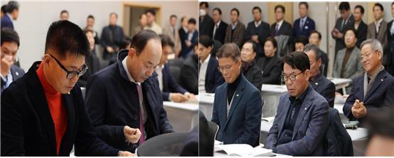 왼쪽부터 강동국 경남건설협회 회장, 박은상 인천건설협회 회장][안태원 서호건설 대표, 강범식 프라임건설 대표]