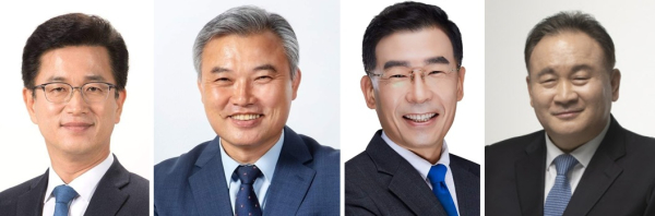 왼쪽부터 더불어민주당 허태정 전 대전시장, 정기현 전 대전시의원, 김찬훈 대전YMCA 이사장, 이상민 국회의원 (이상 여야순)
