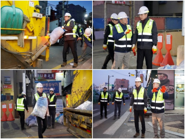 이완섭 서산시장, 새벽을 여는 생활폐기물 수거 현장 체험 모습