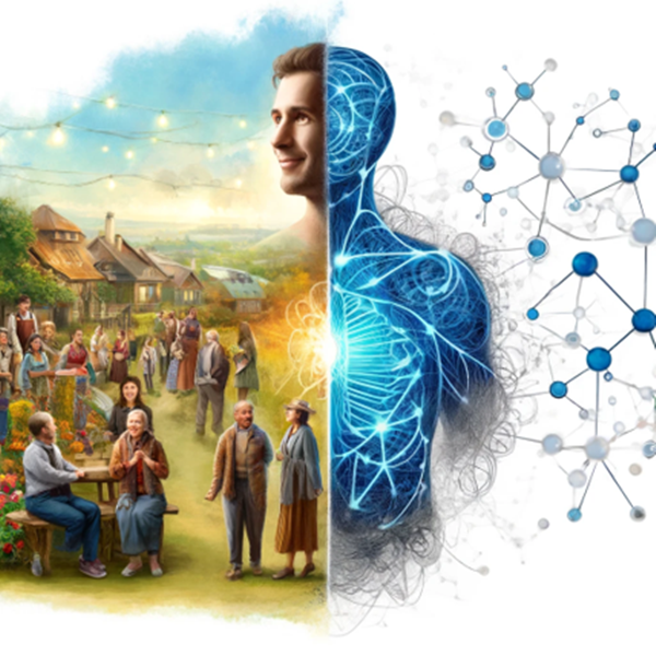 사회적 및 유전자 커뮤니티 결속력과 건강한 개인에 대한 일러스트레이션