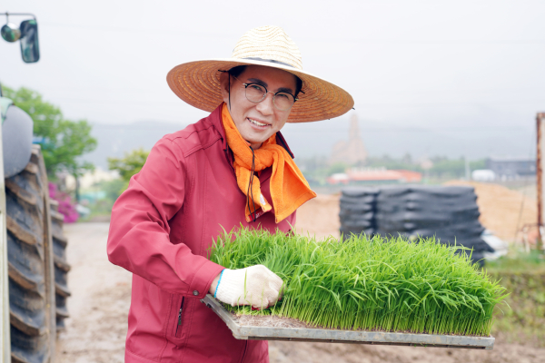 이완섭 서산시장이 2024년 모내기 시연회 참여 모습