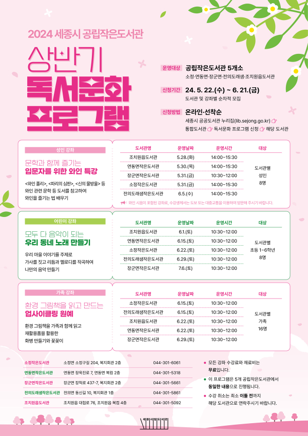 공립작은도서관 상반기 독서문화프로그램 안내문