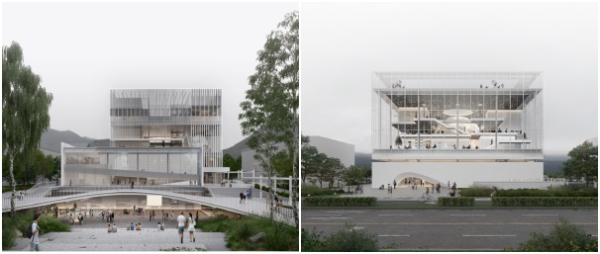 [좌: 과학문화센터 당선작 정면도, 우: 과학문화센터 당선작 배면도]