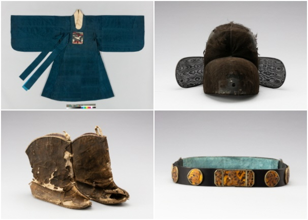 (위쪽 시계방향) 최익현 단령, 사모, 삽금대, 목화