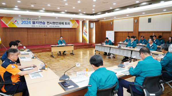 시청 중회의실에서 20일 열린 전시현안과제 토의 진행 모습