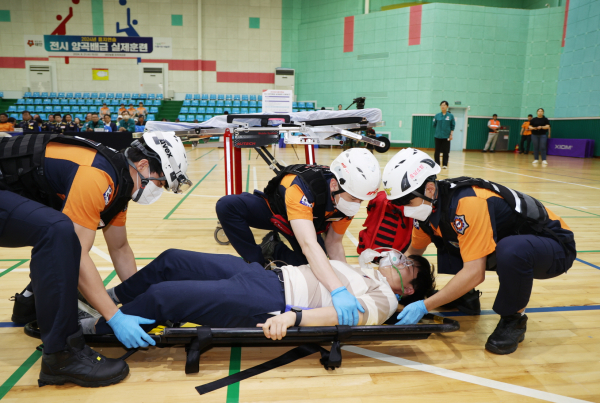 지난 21일 태안군민체육관에서 진행된 을지연습 실제훈련 모습.