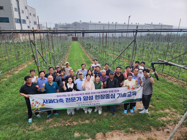 미래형 사과 다축과원 현장 컨설팅 진행 모습
