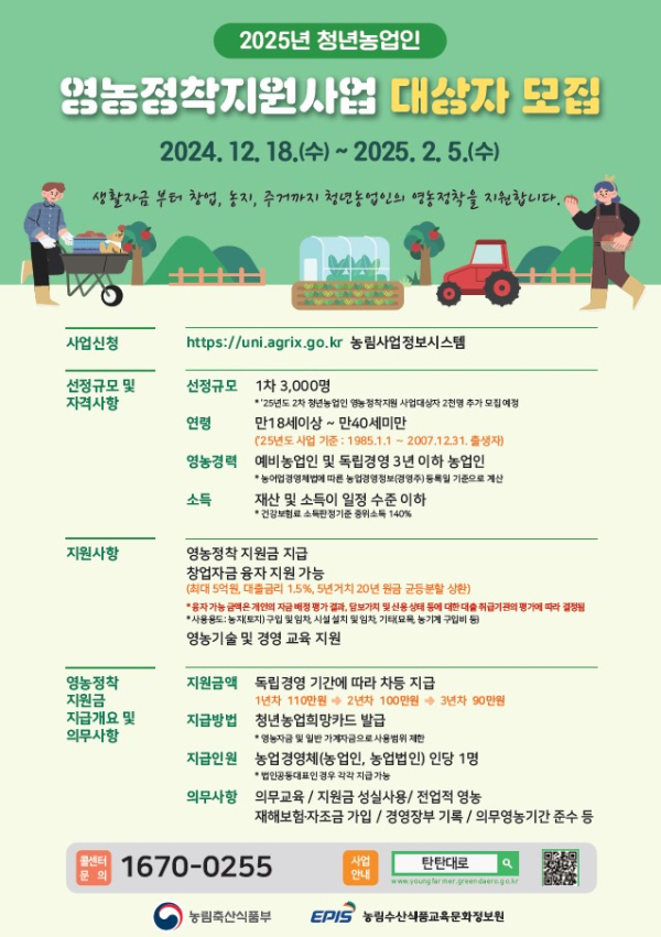 청년 농업인 영농정착 지원 사업 홍보물.