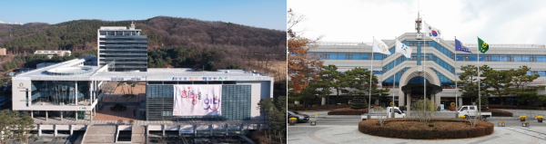 (왼쪽부터)천안시청, 아산시청 전경<br>