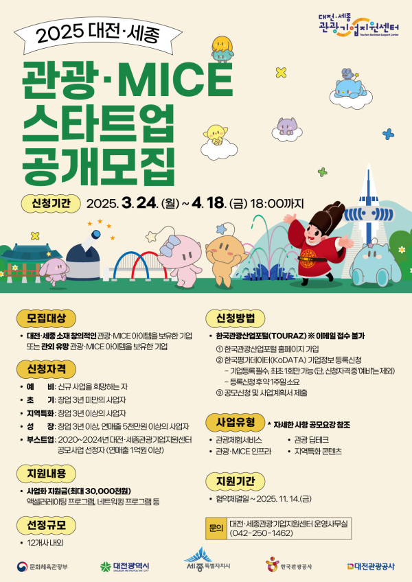 2025 대전․세종 관광․MICE 스타트업 공개모집 포스터