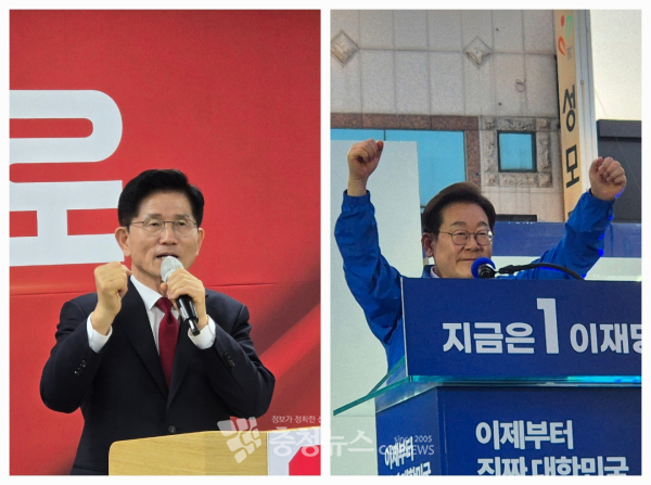 제21대 대통령 선거에 출마한 국민의힘 김문수 후보, 더불어민주당 이재명 후보
