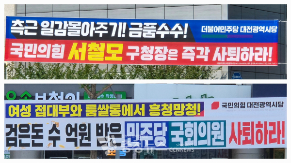 대전지역 주요 거리 곳곳에 각 정당에서 내건 현수막 / 김용우 기자.
