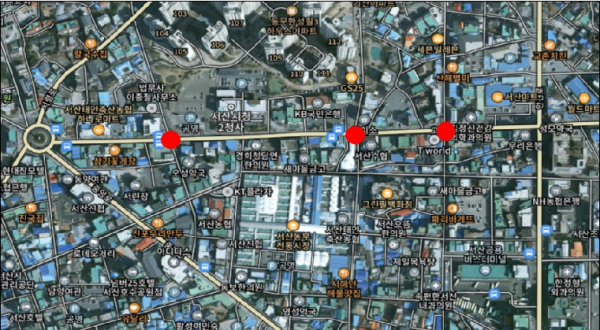 9월 1일부터 단속 시간 등이 조정되는 3개 지역 시시티브이 위치(서산시청 2청사 일원)