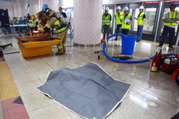 대전교통공사 역사 내 개인형이동장치 배터리 화재 관련 상시훈련 모습 (2025. 5월)