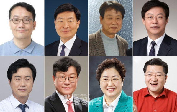 (윗줄 왼쪽부터) 강재구 건양대 의대 교수, 김영진 대전연구원장, 김한수 전 배재대 부총장, 맹수석 충남대 로스쿨 명예교수.(아랫줄 왼쪽부터) 성광진 대전교육연구소장, 오석진 행복교육이음공동체 대표이사, 정상신 대전미래교육연구회장, 진동규 전 유성구청장. (이상 가나다순)